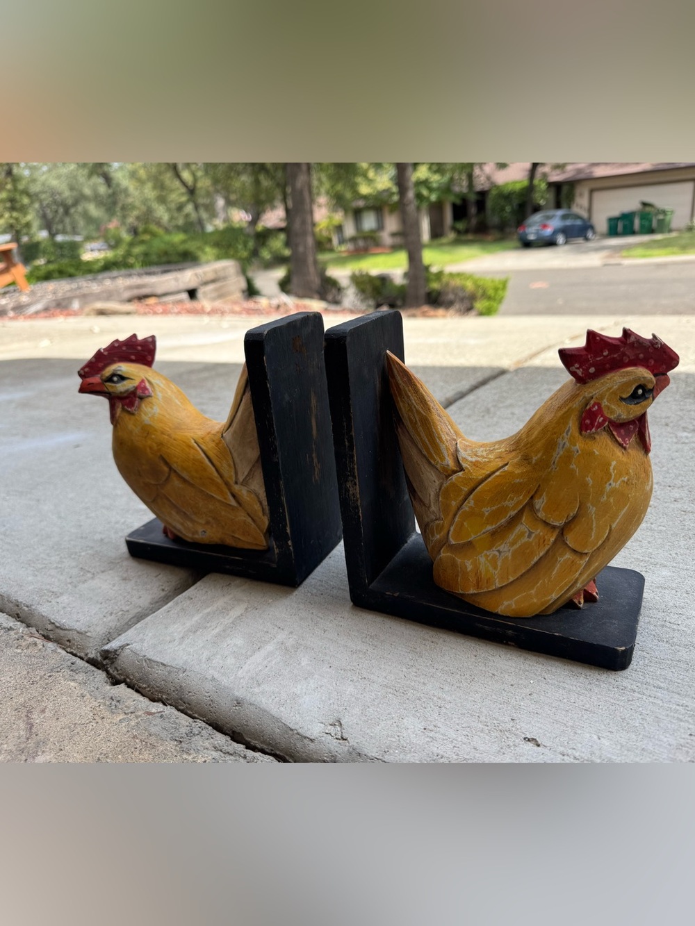 Handcrafted Yellow Chicken Bookends